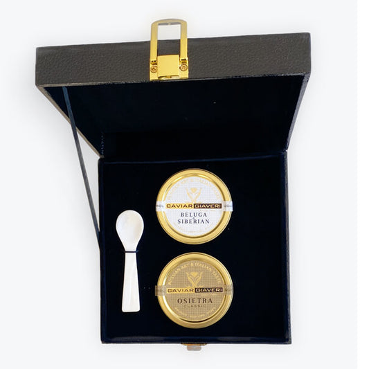 Gift box: 2 x Giaveri Italian Sturgeon Caviar with 2 x Mother of Pearl Caviar Spoons