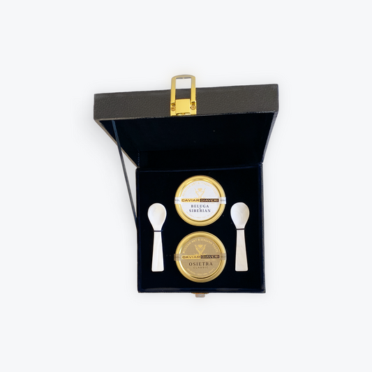 Gift box:2X30-gram GIAVERI ITALIAN STURGEON CAVIAR with two Mother of Pearl spoons