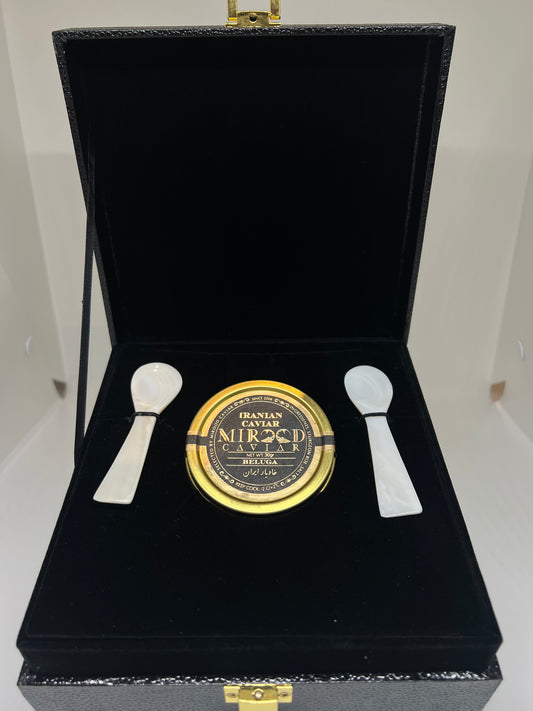 Gift box: Caspian BELUGA Caviar with 2 Mother of Pearl spoons